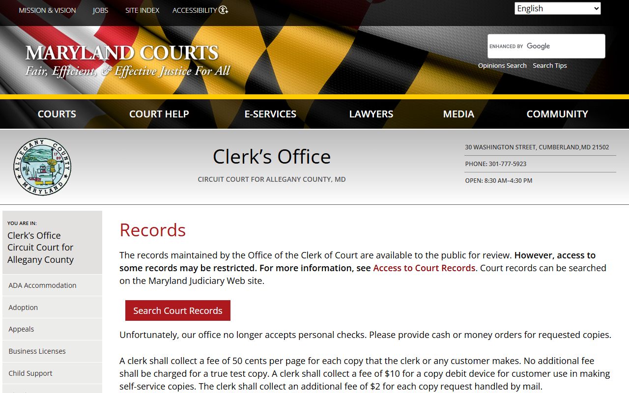 Allegany County bankruptcy records circuit court clerk search