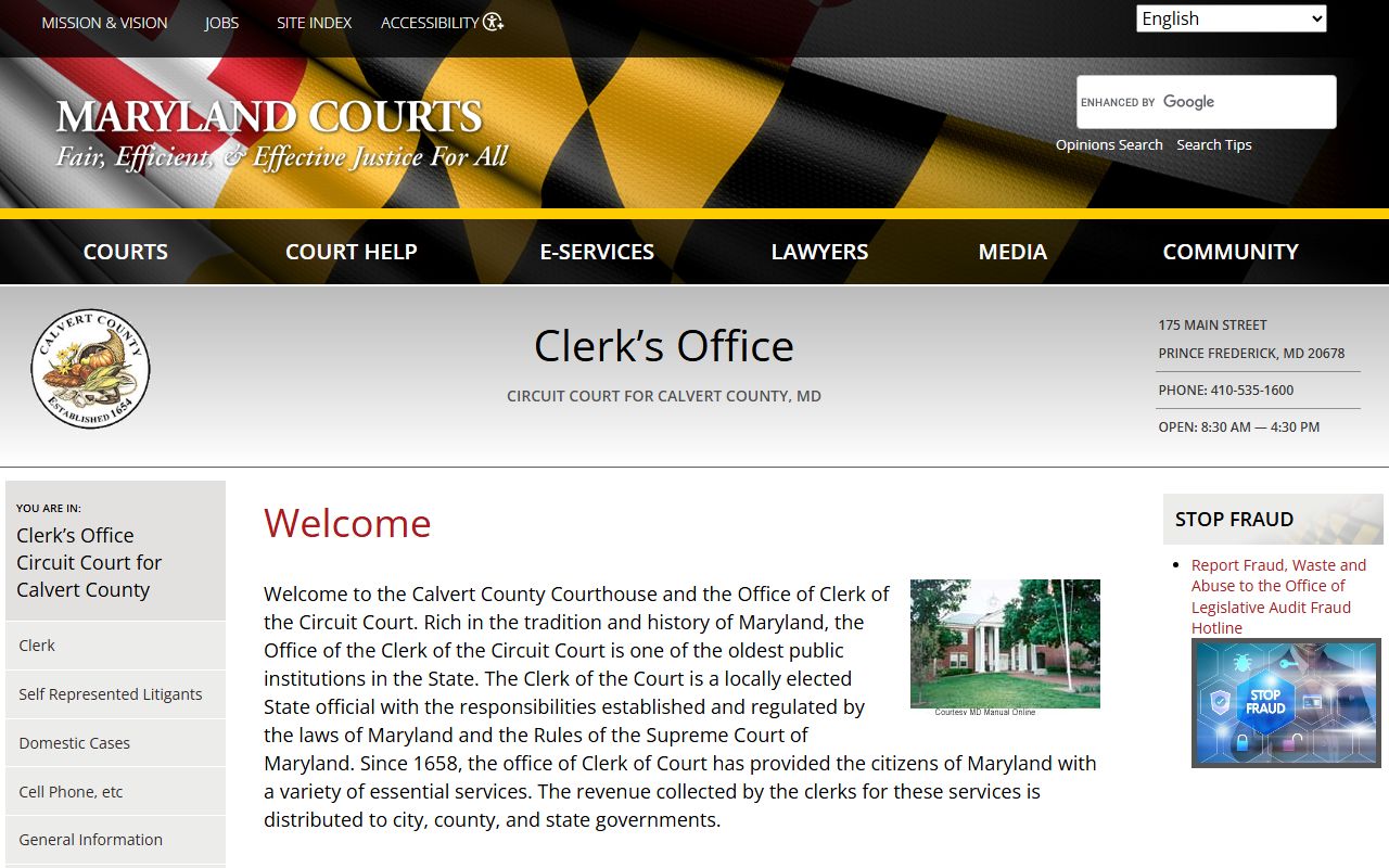 Calvert County bankruptcy records court records request page
