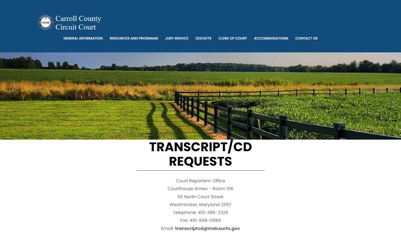 Carroll County Circuit Court transcript request information