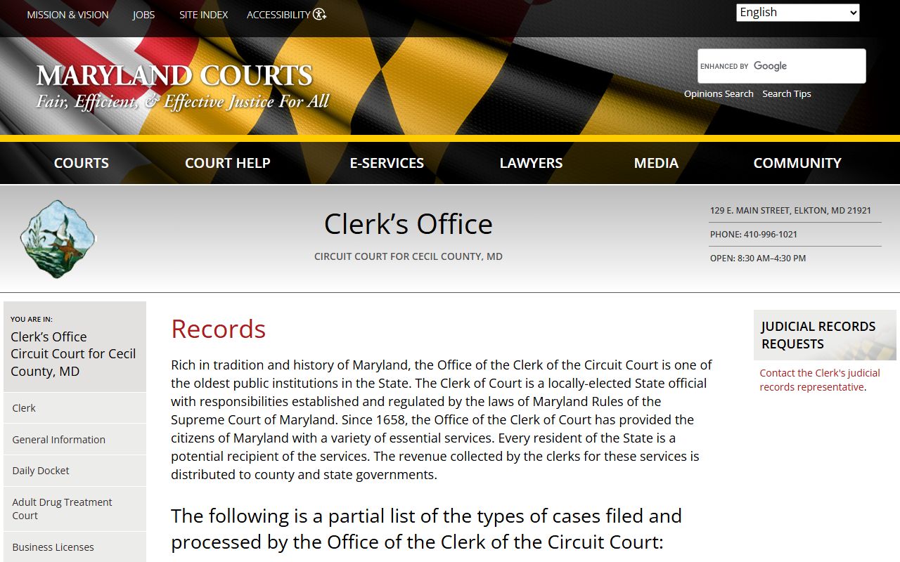 Cecil County court records access page