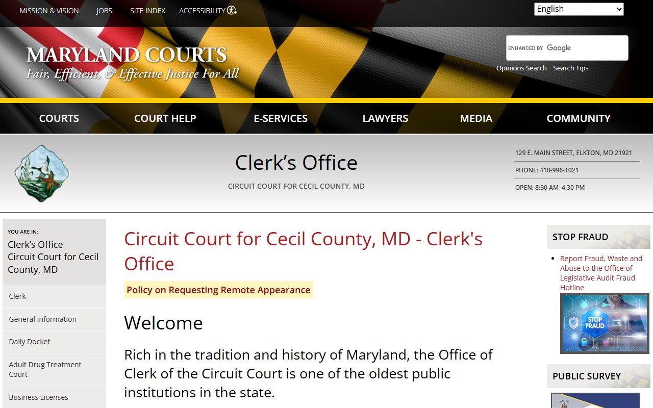Cecil County Circuit Court clerk records information