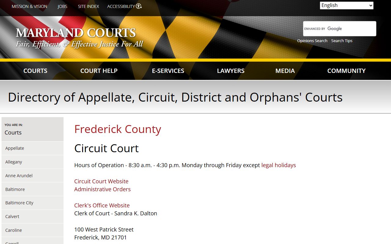 Frederick County bankruptcy records courthouse directory
