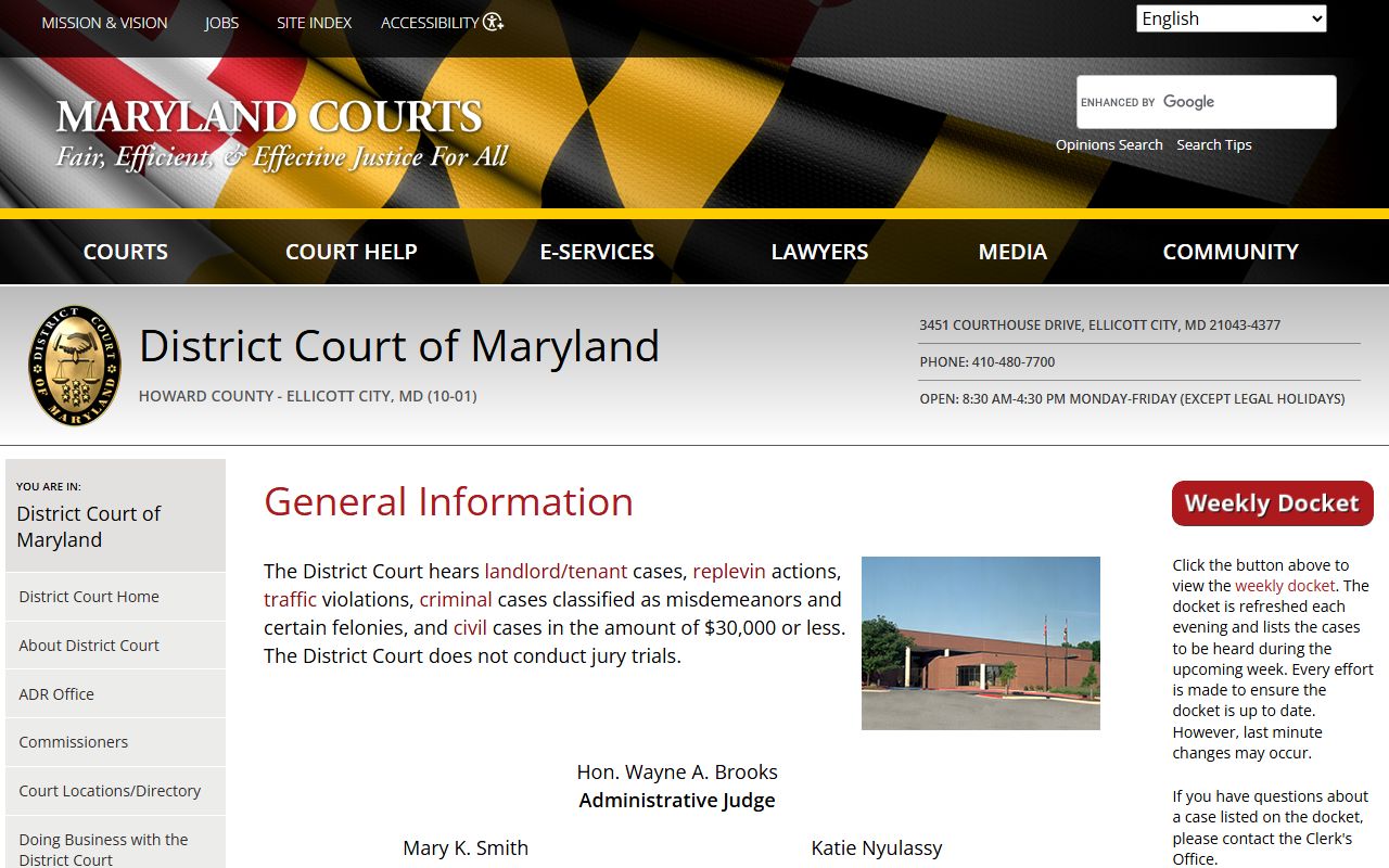 Howard County bankruptcy records Maryland courts district directory