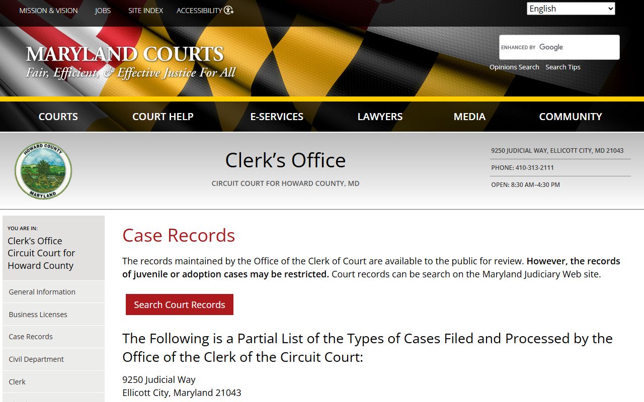 Howard County bankruptcy records circuit court clerk case records page