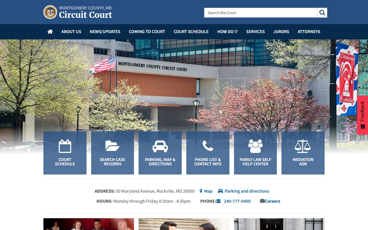 Montgomery County Circuit Court website showing Rockville courthouse resources for bankruptcy records