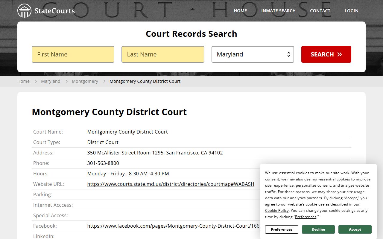 Montgomery County district court locations in Rockville and Gaithersburg for bankruptcy-related case research