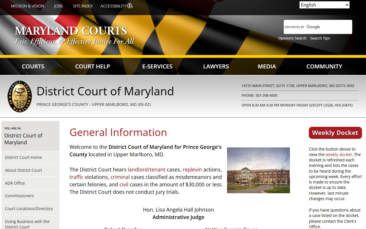 Prince George's County district court directory for bankruptcy records