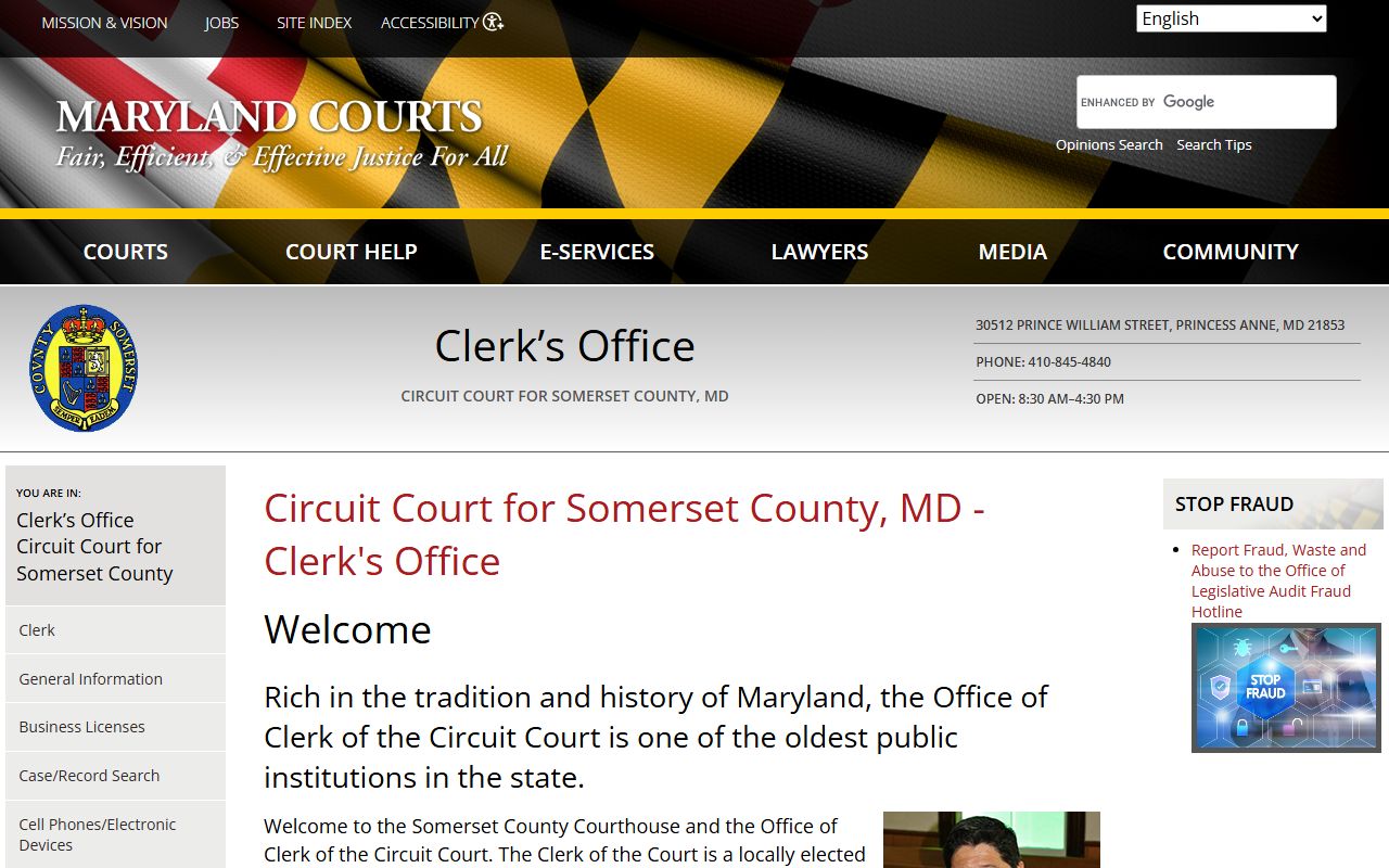 Somerset County Circuit Court Clerk page for bankruptcy records research