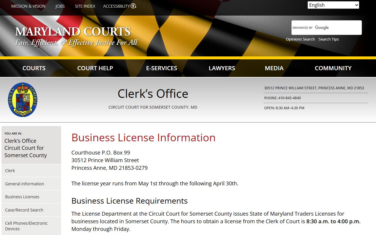 Somerset County clerk business services page for bankruptcy records research