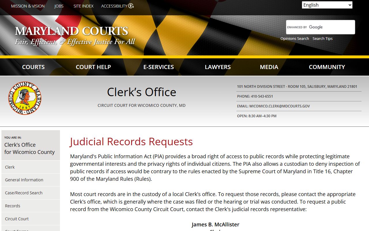 Wicomico County records request information on Maryland Courts website