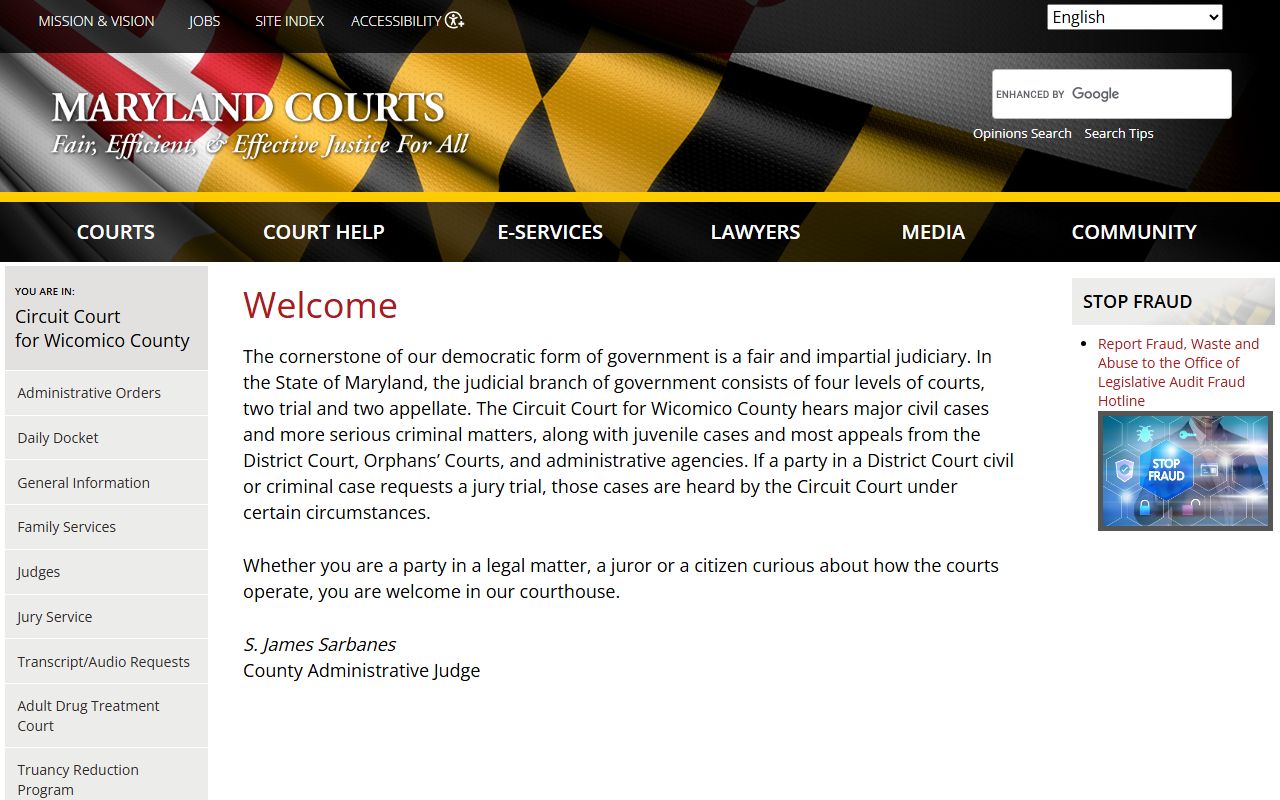 Wicomico County Circuit Court page on Maryland Courts website