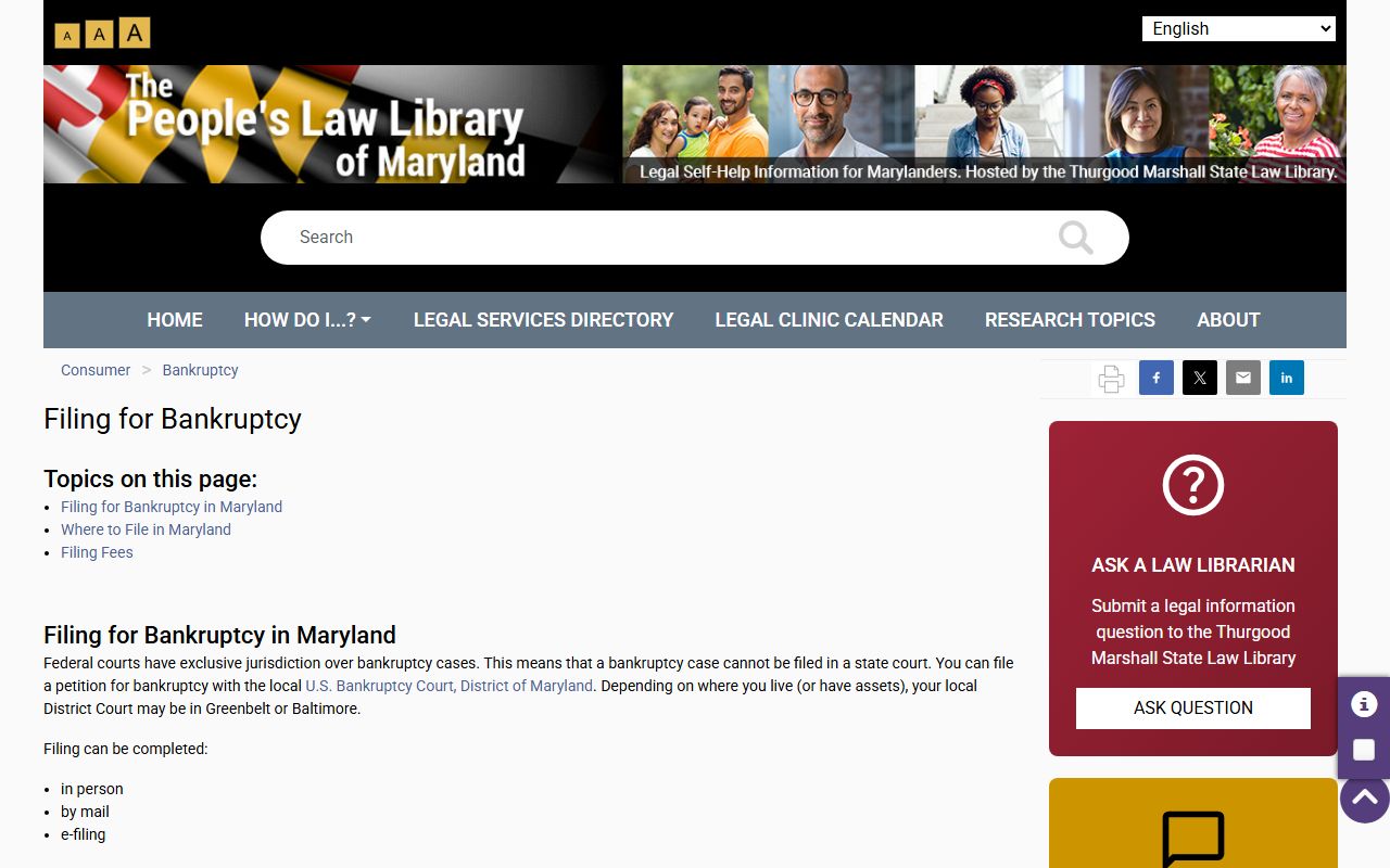 Maryland Legal Aid bankruptcy assistance resources and court information